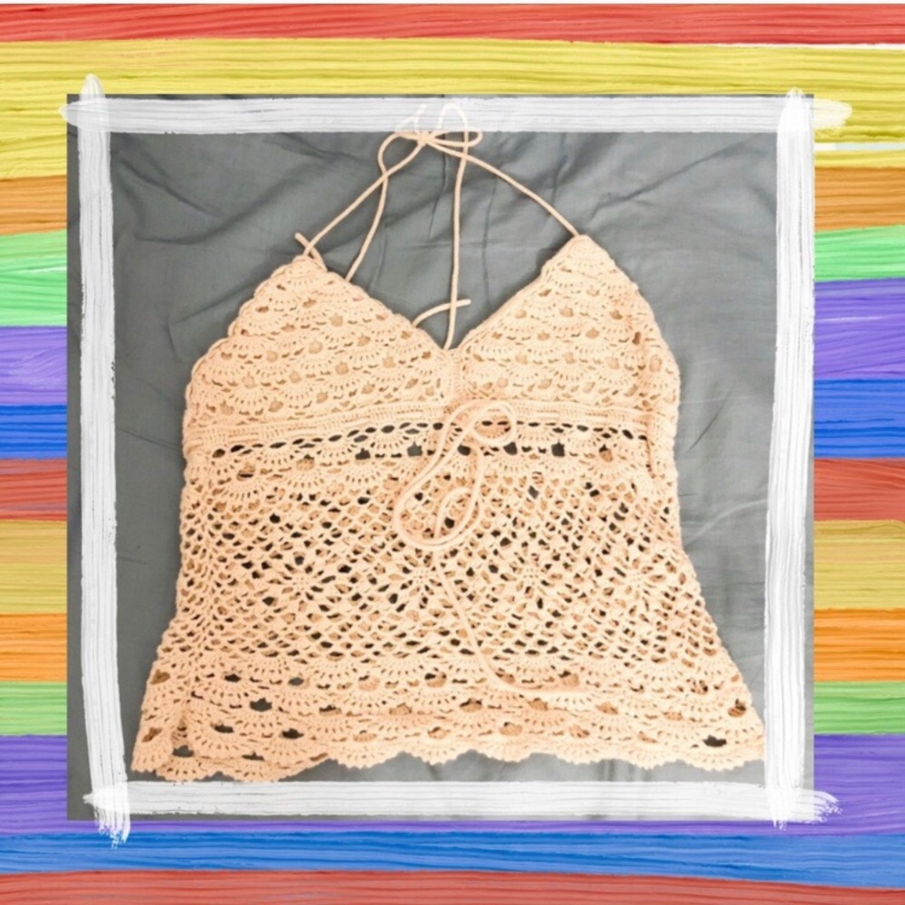 Cream crochet halter top